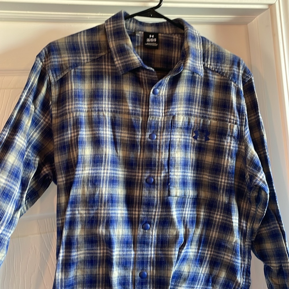Blue and cream Under Armour‎ Tradesman Flex Flannel Shirt Men’s size L